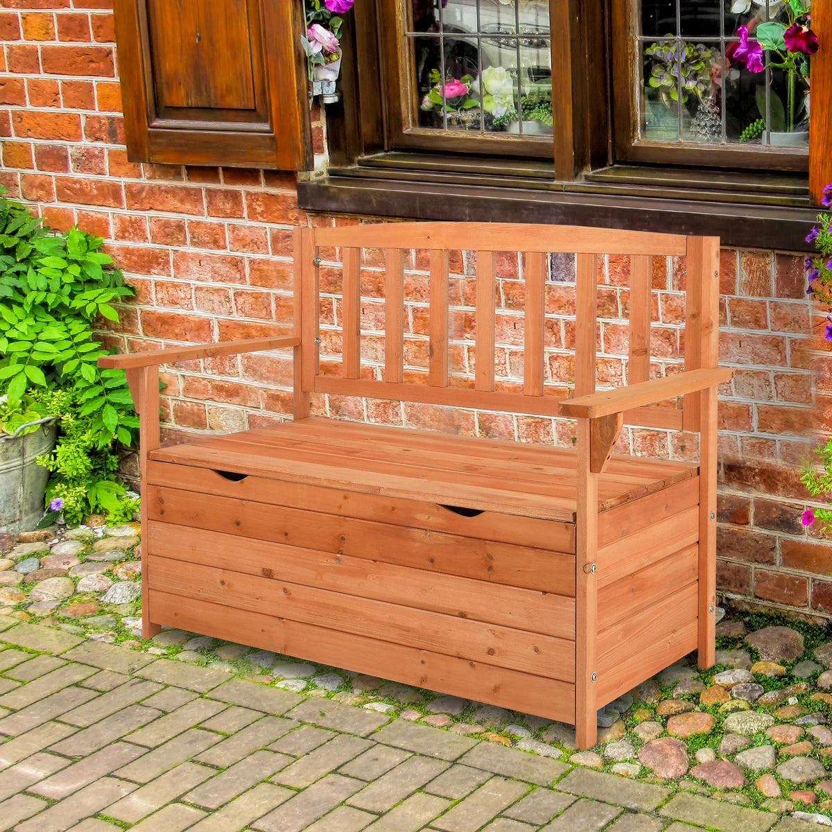 Zimtown Outdoor Storage Bench Deck Box for Patio Furniture, Front Porch Decor,Yellow