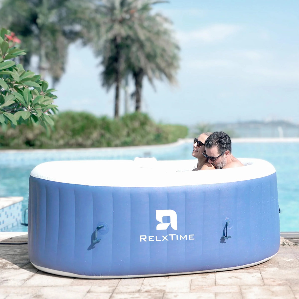 RELXTIME 2 Person Oval Inflatable Hot Tub Set, Blue