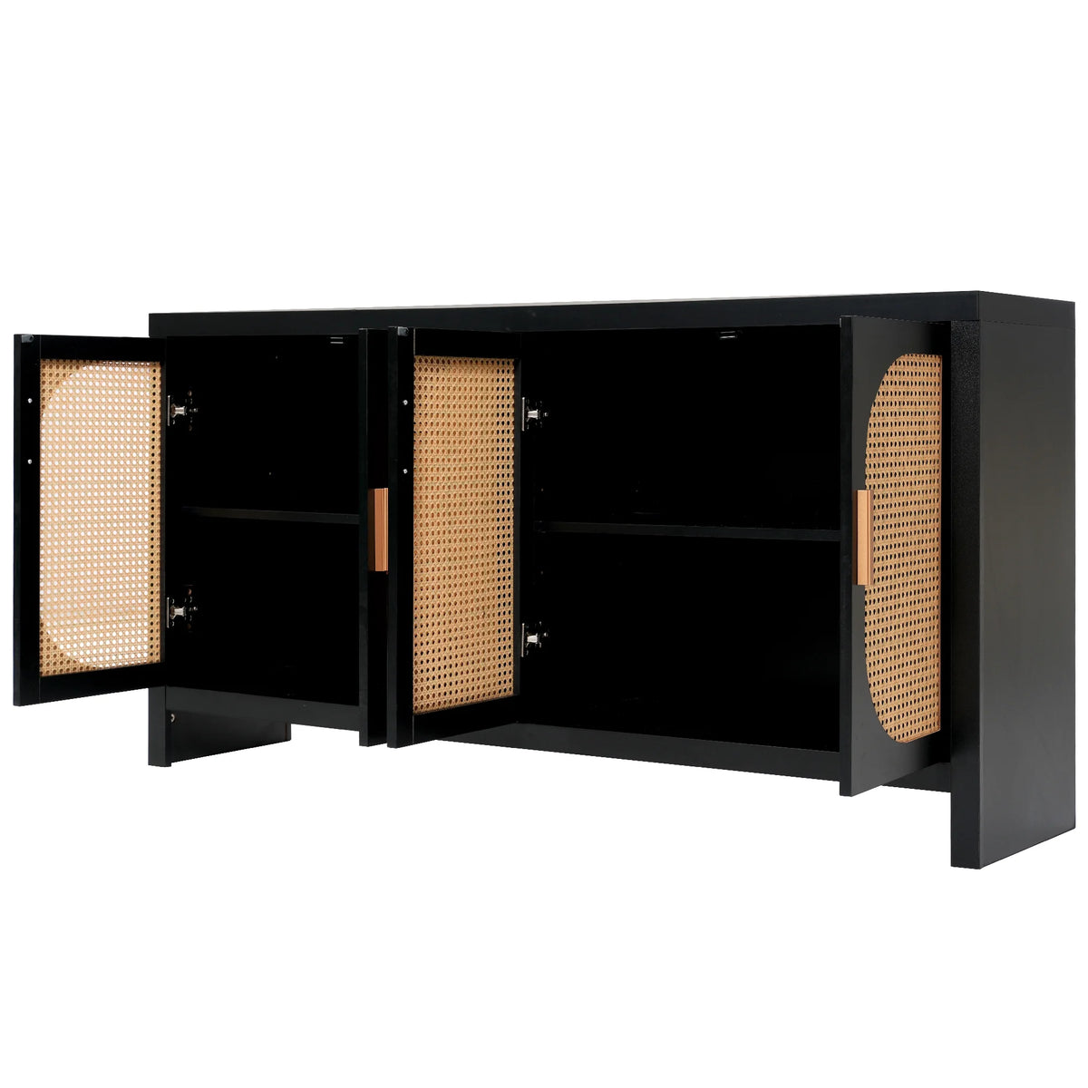 Modern Rattan Sideboard Buffet Cabinet, Kitchen Storage Cabinet, Living Room TV Stand for TVs up to 65", Entertainment Center with Adjustable Shelf, for Dining Living Room Hallway, White