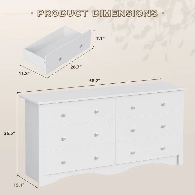 Lumihaven Rustic Modern Chest of 6 Drawers,Extra Wide Double Dresser for Master Bedroom or Nursery Storage,Black