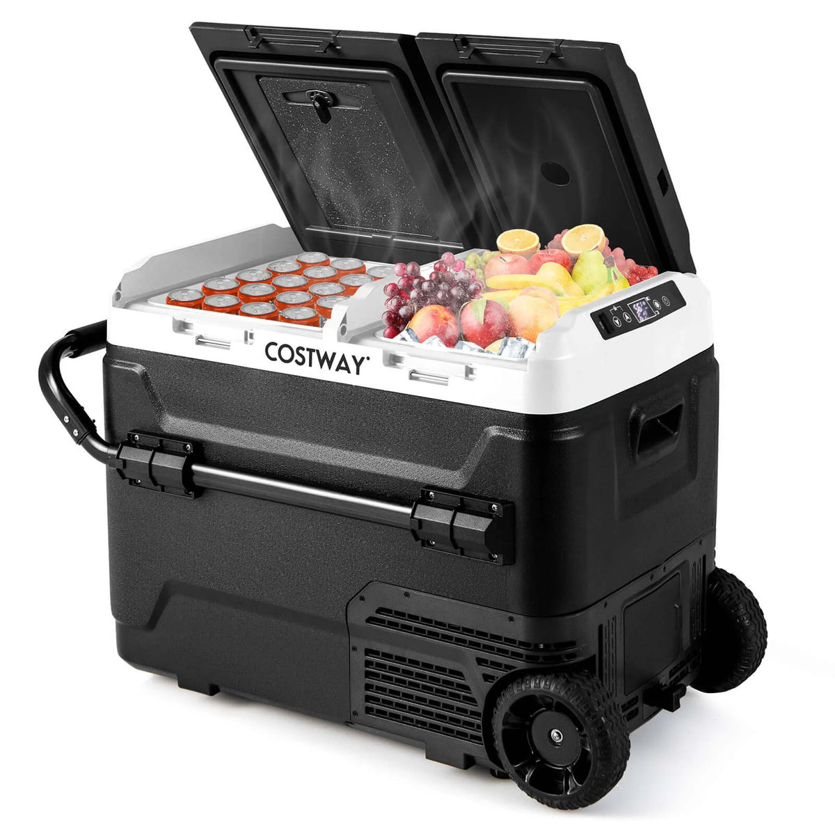 Costway Dual Zone 12V Car Refrigerator 53QT Portable Compressor Fridge Freezer (-4�H~68�H) for RVs Black