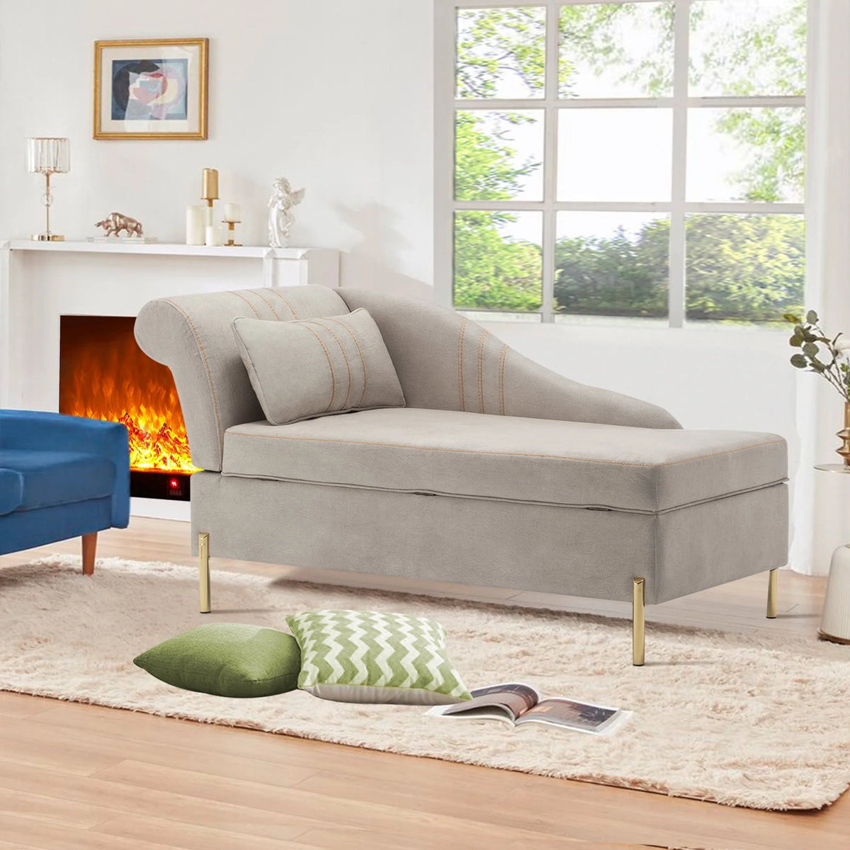 Andeworld Chaise Lounges Indoor Chair, Modern Upholstered Tufted Chaise Lounge Chair Indoor Faux Suede Sofa Recliner Couch for Bedroom Office Living Room Left Arm Facing Chaise Lounge(Khaki�?,This modern lounge couch sofa is made of highly elastic