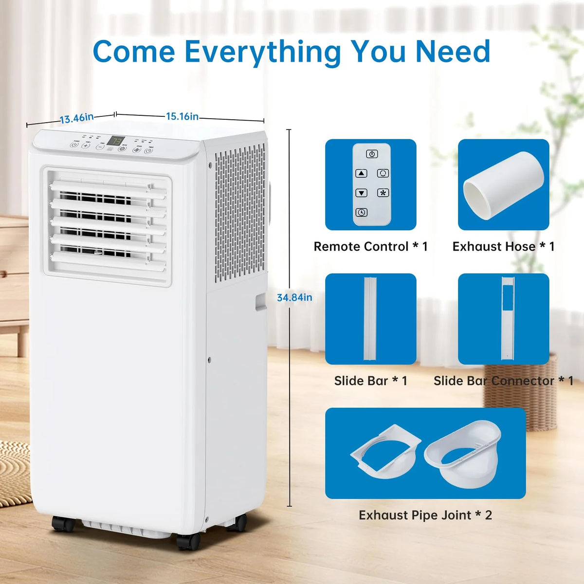 TROPOW Portable Air Conditioners 8000BTU, Air Conditioners 3-in-1 Cools up to 350 Sq. Ft, Indoor Standing AC Unit w/Dehumidifier, Window Kit, White