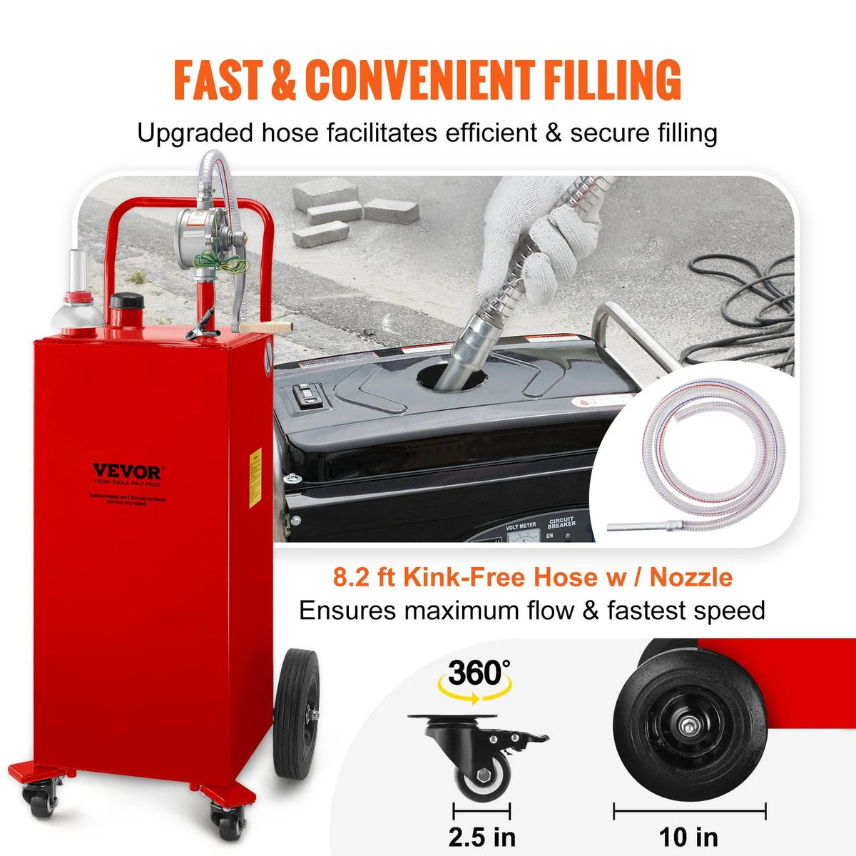 VEVOR 30 Gallon Fuel Caddy, Gas Storage Tank & 4 Wheels, with Manuel Transfer Pump, Gasoline Diesel Fuel Container for Cars, Lawn Mowers, ATVs, Boats, More, Red