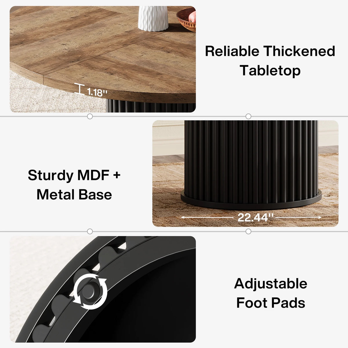 Tribesigns Black Round Dining Table for 4-6 People, 47.24-Inch Circle Wood Kitchen Table with Sturdy Fluted Metal Base, Modern Dining Room Furniture