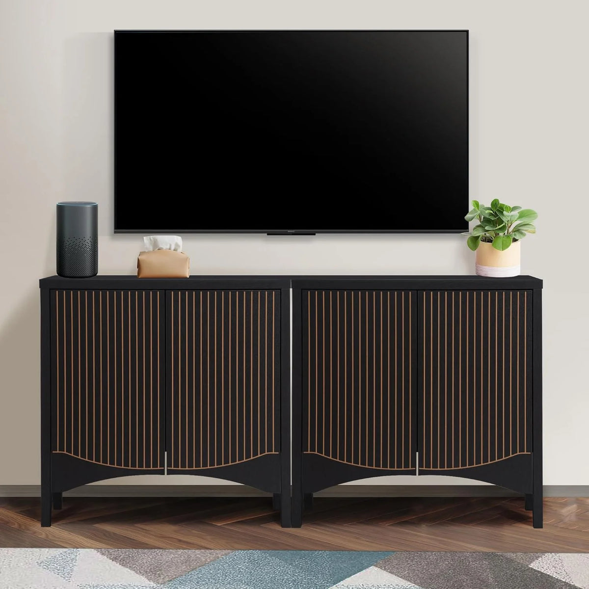 LEFHDA 2PCS Buffet Cabinet, Sideboard Cabinet with Storage, Accent Storage Cabinet with Carved Arc Door Design for Kitchen Dining Room, 2 Doors Buffet Cabinet with Adjustable Shelves