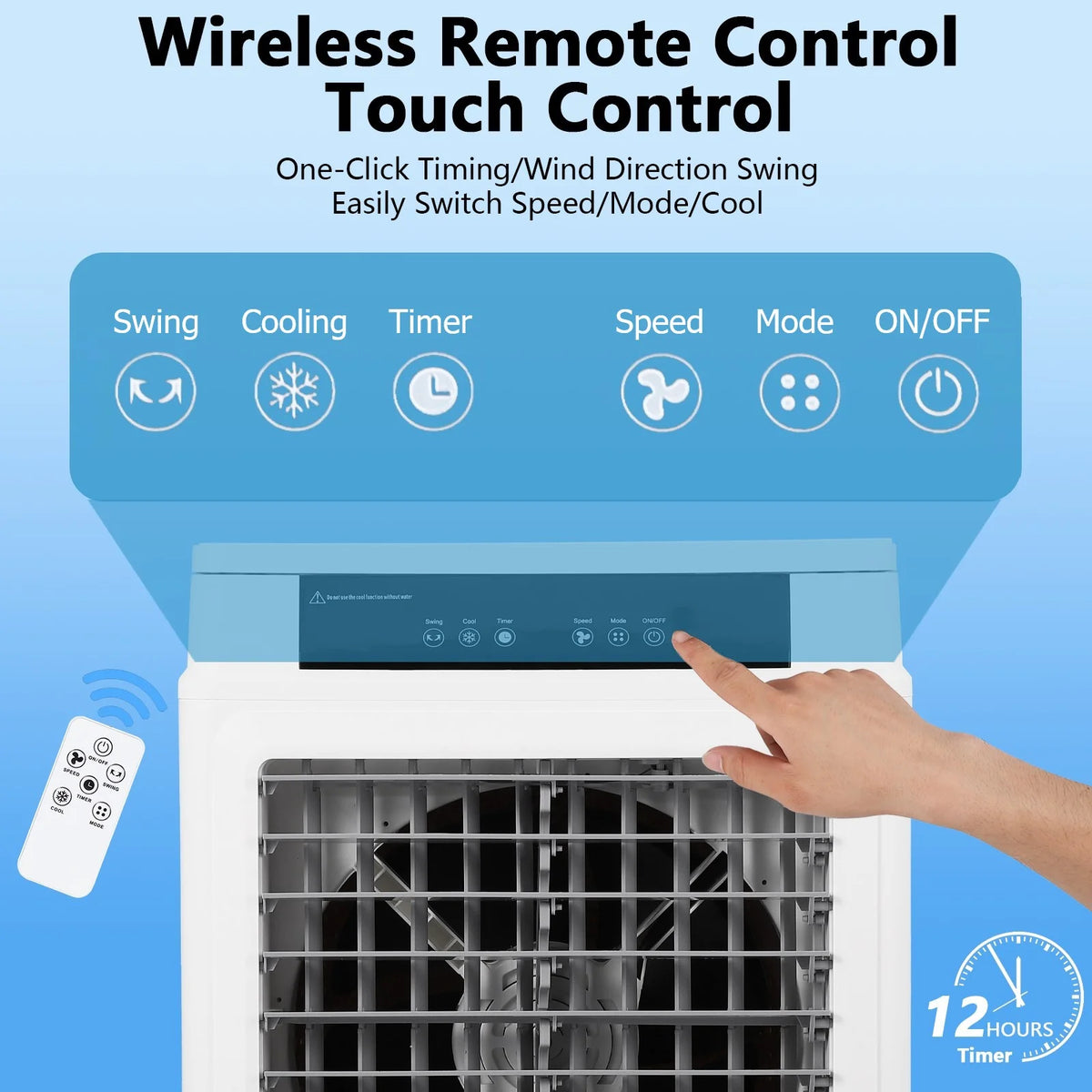 10.3 Gallon Evaporative Air Cooler, 3000CFM Swamp Cooler with Remote Control and 12H Timer, 4 Ice Packs, 3 Modes & Wind Speeds for Outdoor