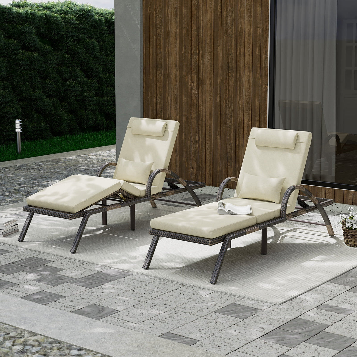 MEISSALIVVE 4-Piece Outdoor Lounge Chairs, Pool Chairs with Adjustable 5 Position Backrest , PE Rattan Chaise for Backyard Porch Deck (Gray)