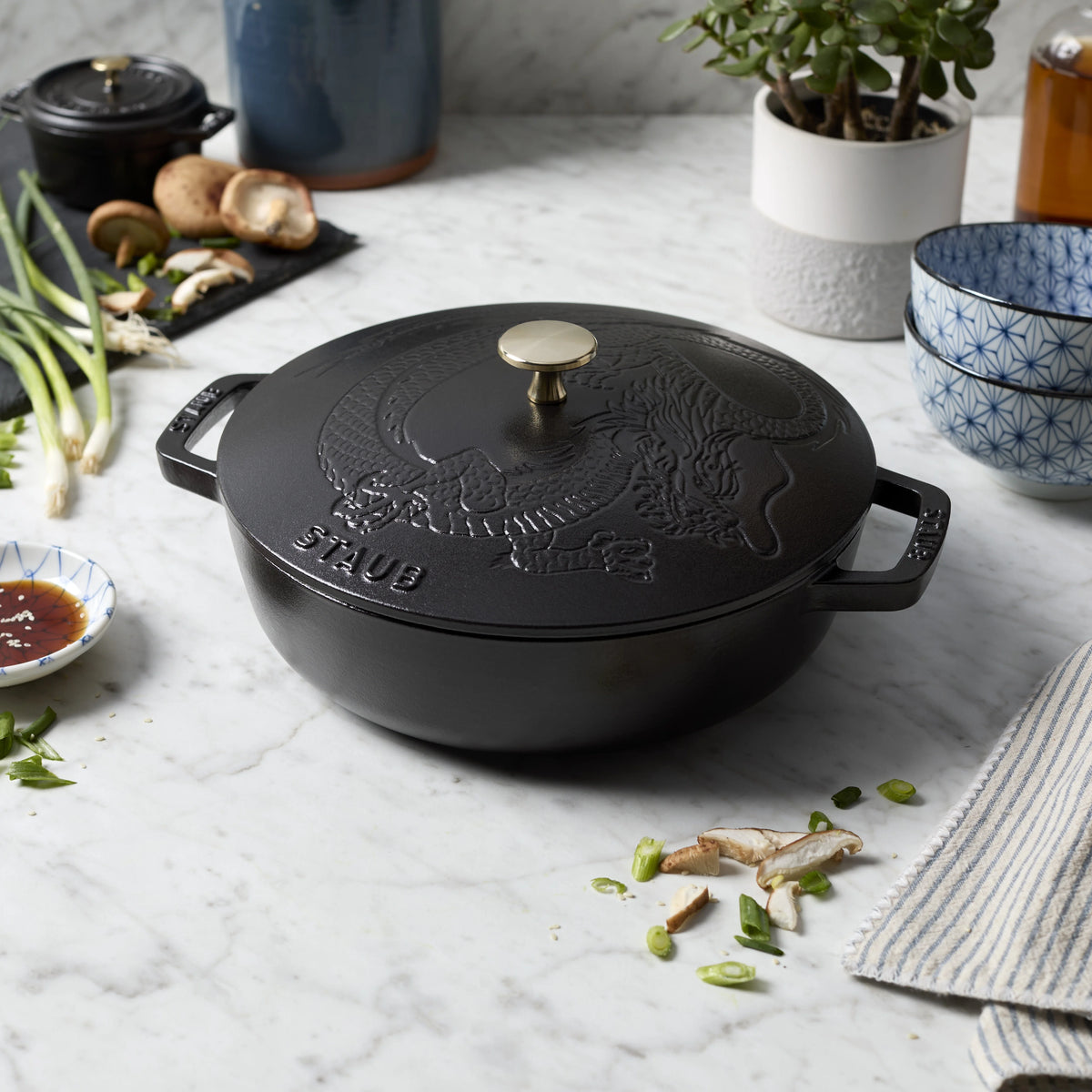 Staub Cast Iron 2.5-qt Saute Pan with Dragon Lid - Cherry