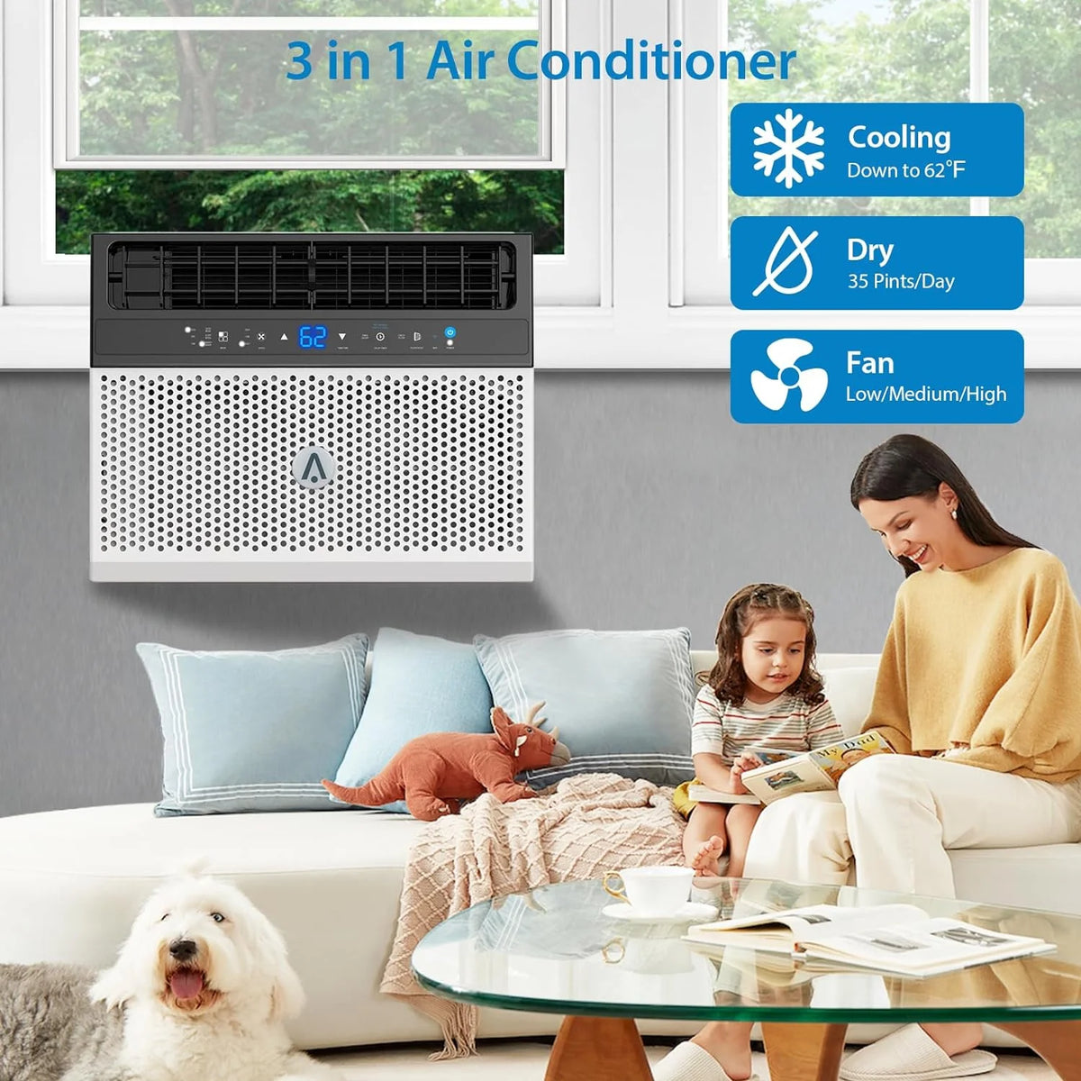 8,000 BTU Window Air Conditioner, Wi-Fi Enabled with Remote Control, Cools Up to 370 Sq. Ft., Washable Filter, Ultra-Quiet and Energy Efficient, Sleek White Design