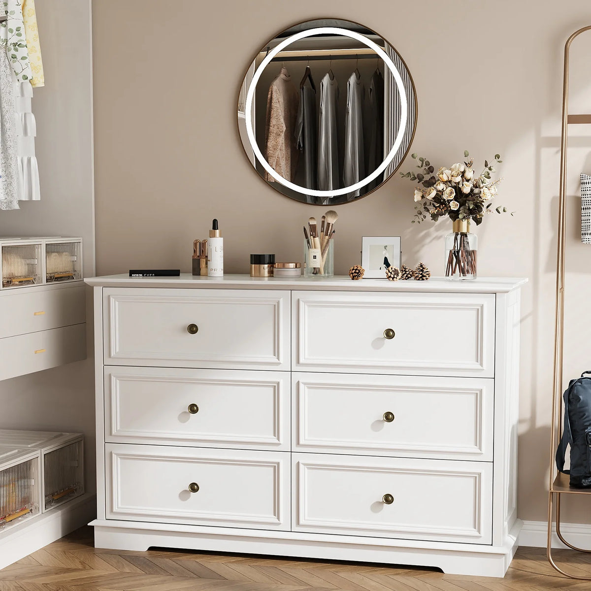 IDEALSOUL Black Dresser,6 Drawer Dresser for bedroom,Retro Wood Storage Cabinet for Living Room