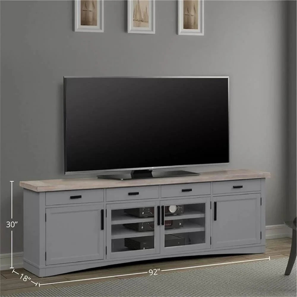 Bowery Hill Americana Wood Modern - Cotton 92" TV Console in White