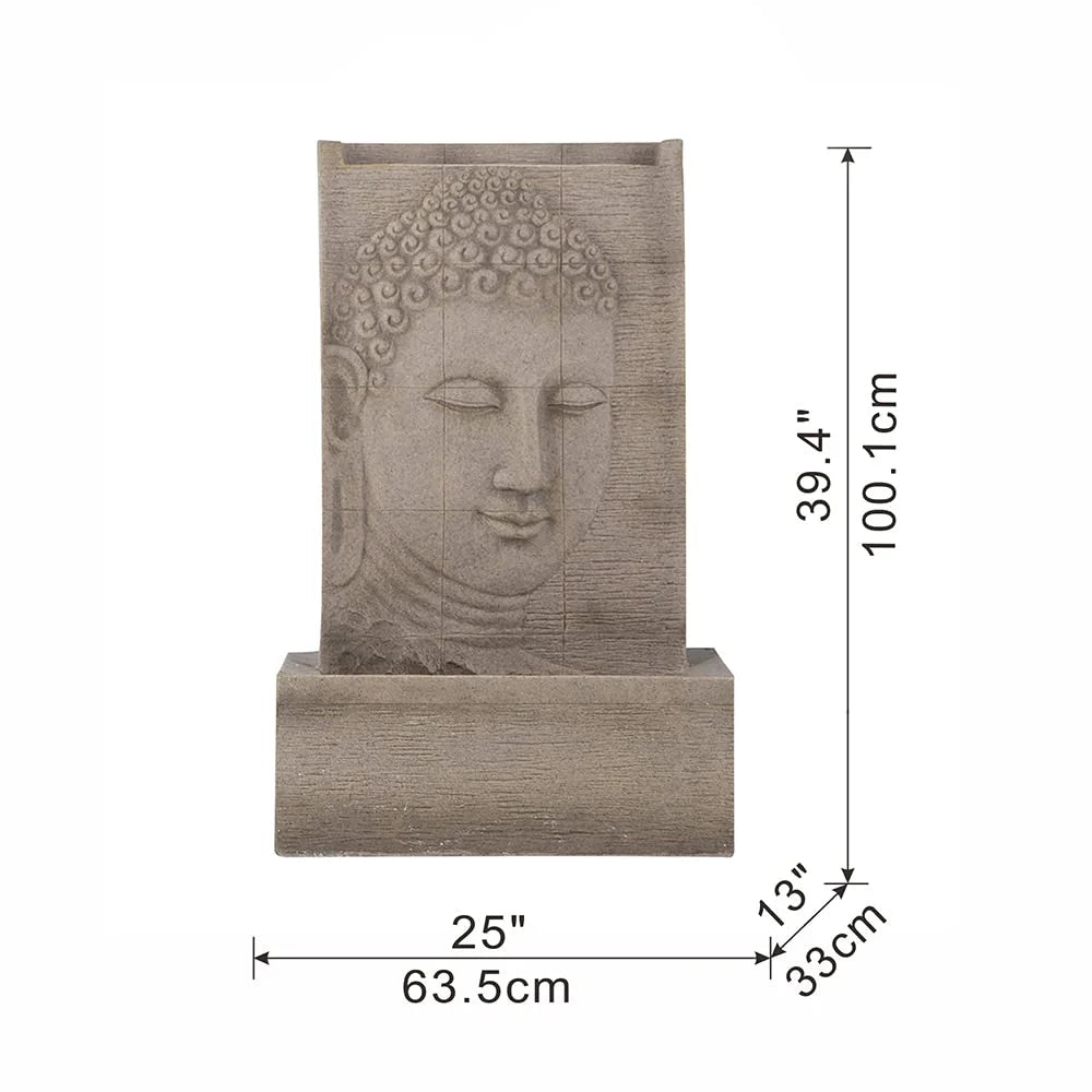 A&B Home 39 Inch High Sandstone Buddha Water Fountain with Light, Large Buddha Fountain Outdoor