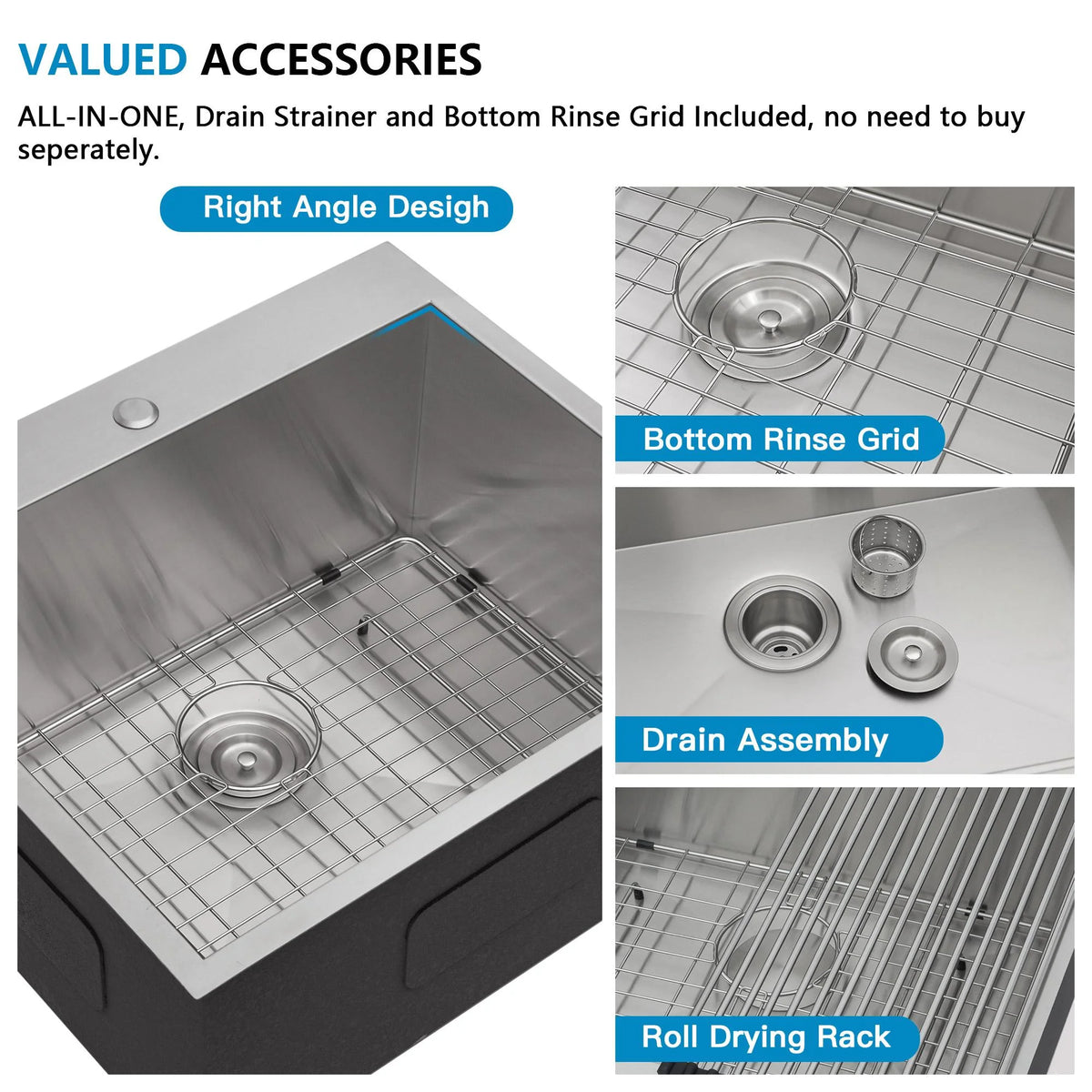 22 Laundry Sink Drop In - Fulorni 22"x22" Laundry Utility Sink Drop In Topmount 16 Gauge Stainless Steel 12 Inch Deep Single Bowl Above Counter Square Utility Laundry Room Sink Basin
