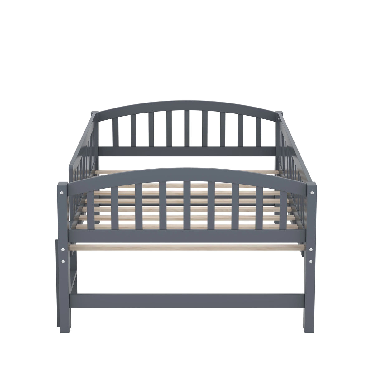 SESSLIFE Twin Size Platform Bed, Solid Wood Twin Bed Frame with Slats, Fence Guardrail Ladder, Twin Floor Bed with Strong Legs for Boys Girls, No Box Spring Needed, Holds 400 lbs, White