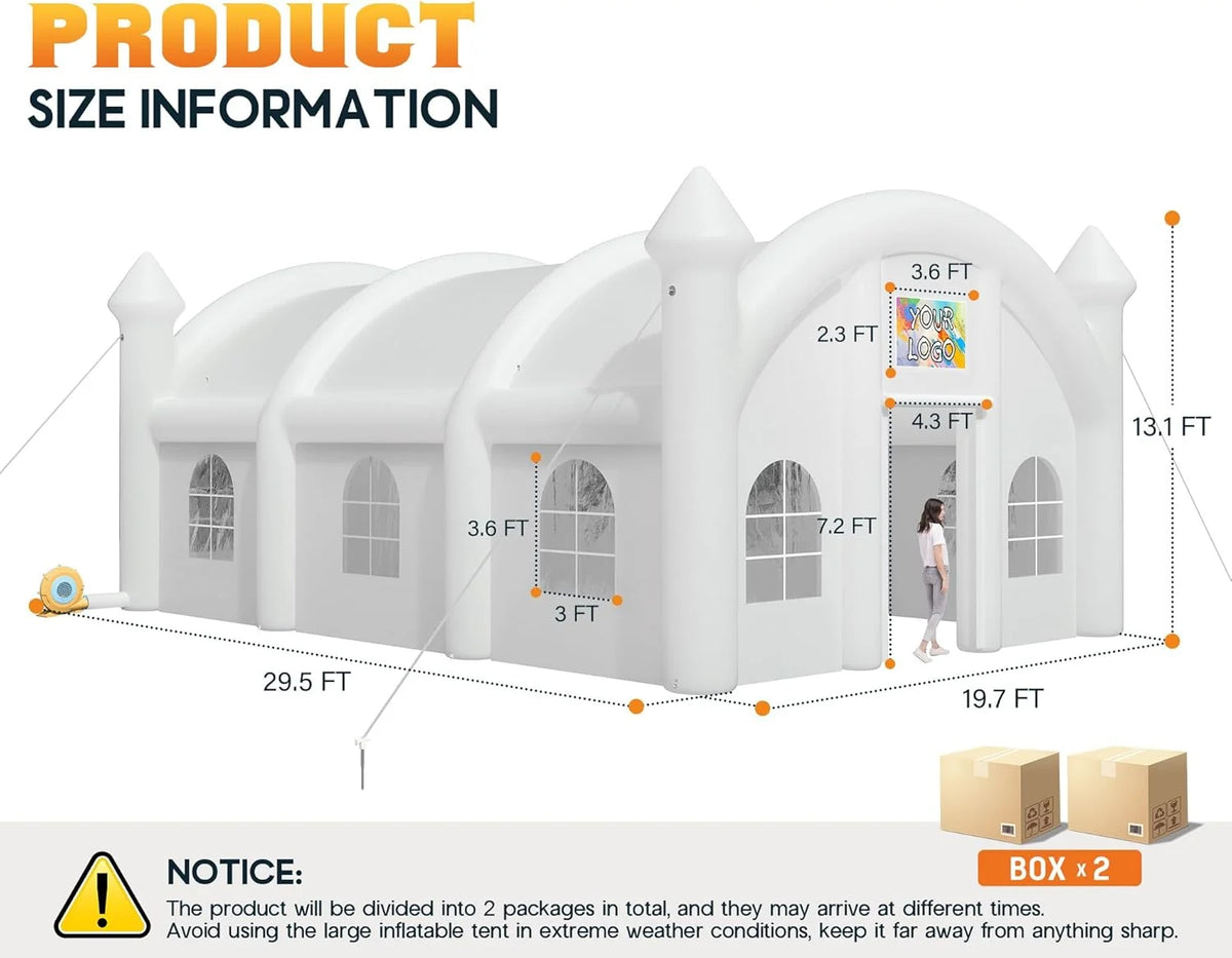 Jocisland 20x16x14 ft Large Black Inflatable Night Club Tent for Adults with 2 Side Doors, Inflatable Nightclub with Logo Area Gazebo Event House