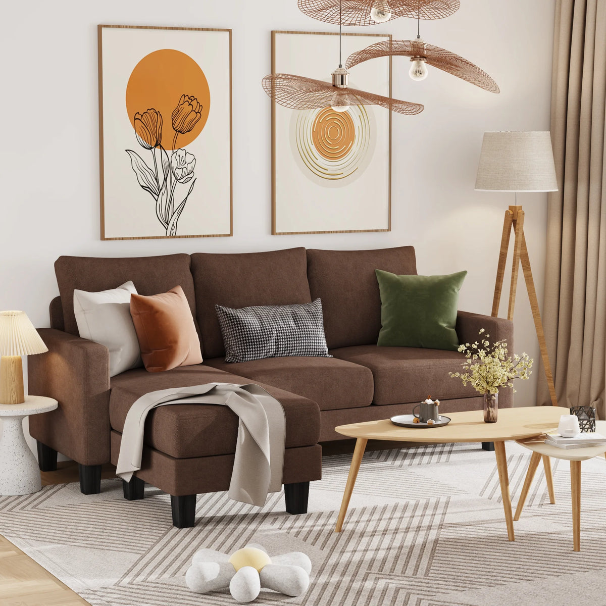Homall Convertible Sectional Sofa Couch, Modern Linen Fabric L-Shaped Couch 3-Seat Sofa Sectional with Reversible Chaise for Small Living Room, Apartment and Small Space, Dark Gray