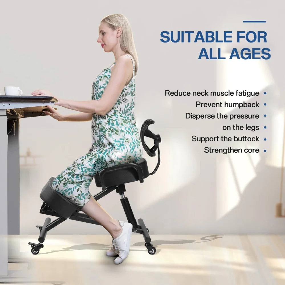 Ergonomic Kneeling Chair with Smooth Casters, Thick Comfort Padding for All-Day Comfort in Medical Offices or Therapy Clinics(A)