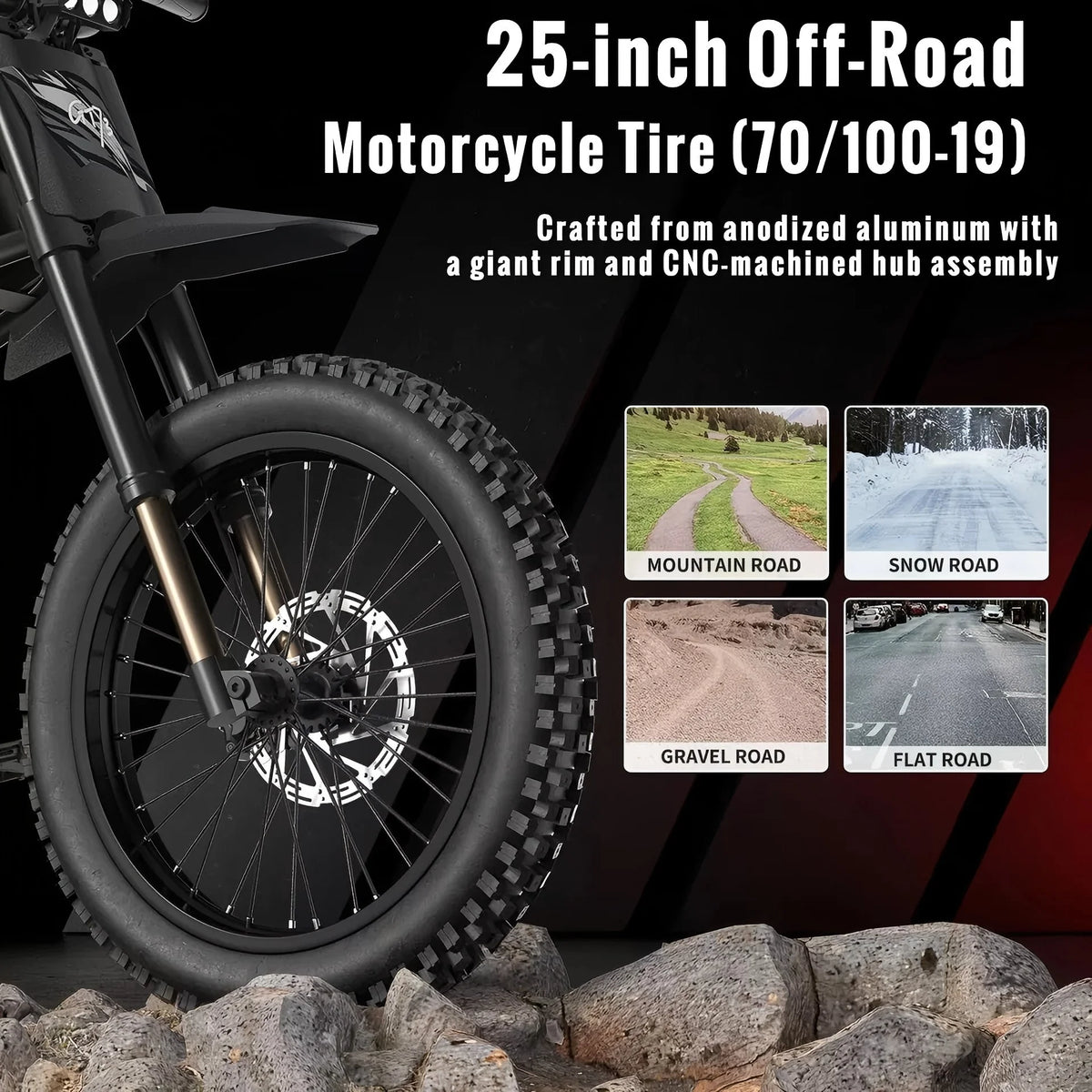 Ridingtimes GT73 Electric Motorbike 2400W 48V 18.2AH*2 Electric BIKE with 25" tires digital screen Carbon Steel,BLACK