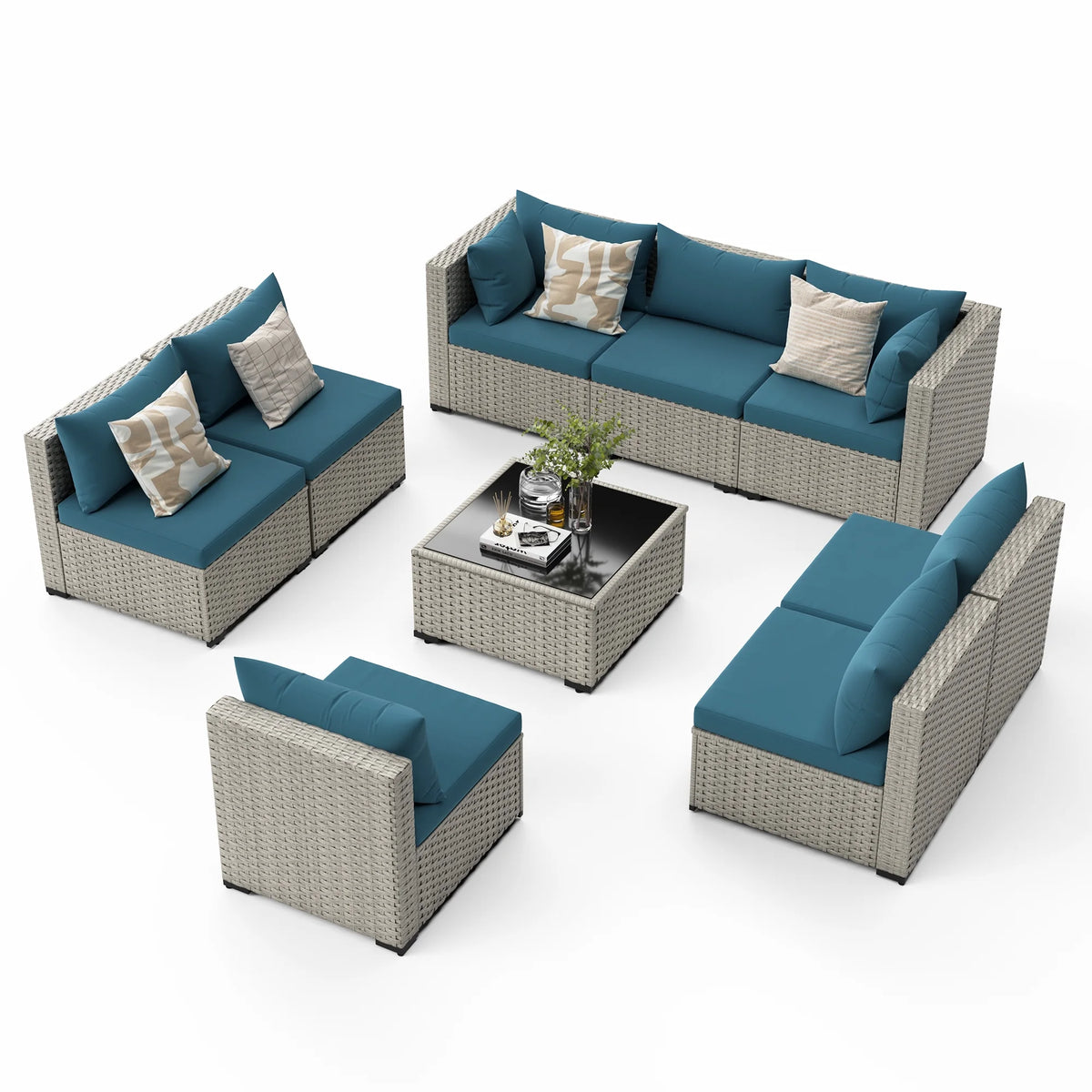 7 Pieces Patio Conversation Set, Outdoor Sectional PE Rattan Wicker Furniture Seat,Dark Gray