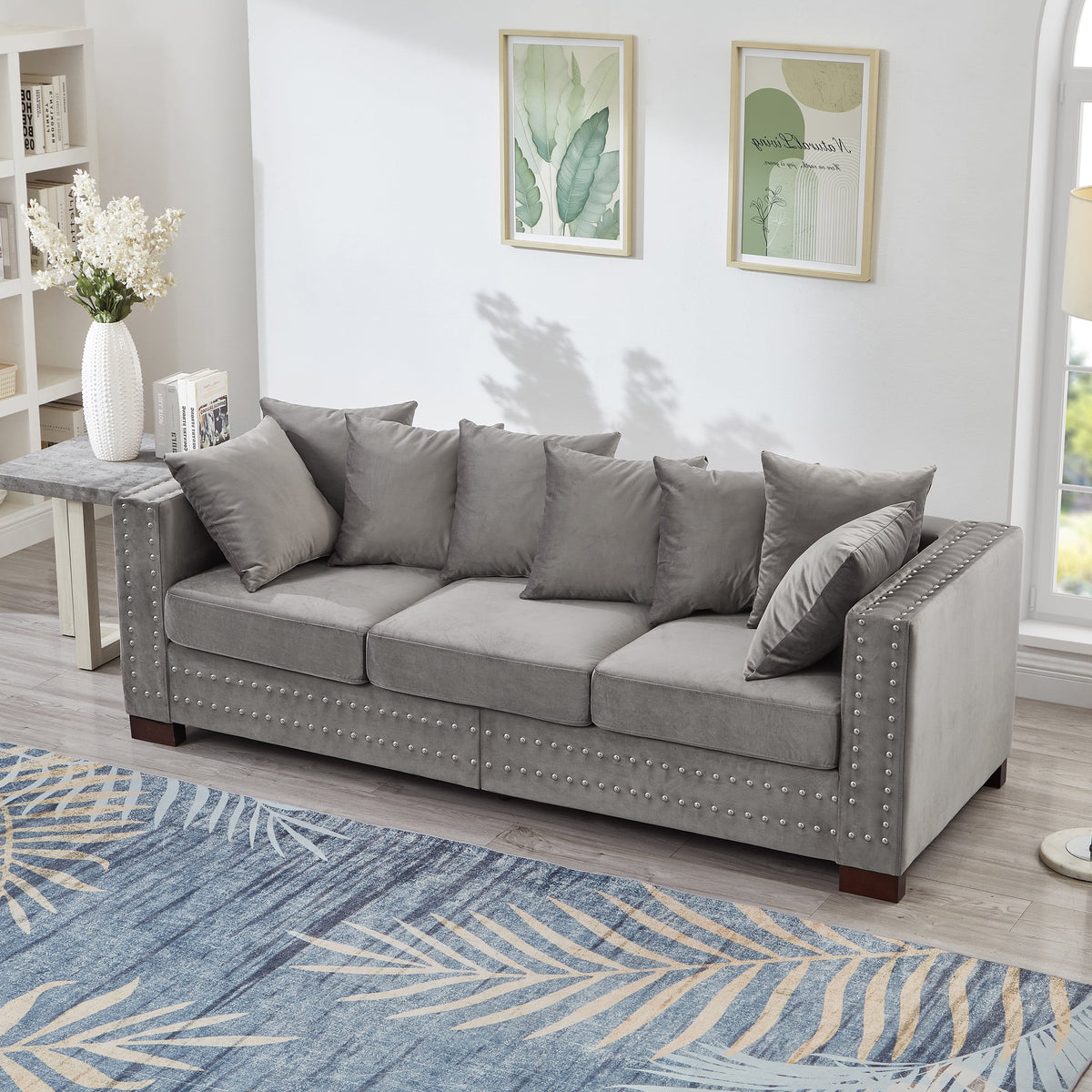 Modern Velvet Sofa Set 2+3 Seater Sofa Loveseat Couch with Silver Nail Trim, Square Armrests and Hidden Storage, Luxury Living Room Couch with Pocket Spring Cushions