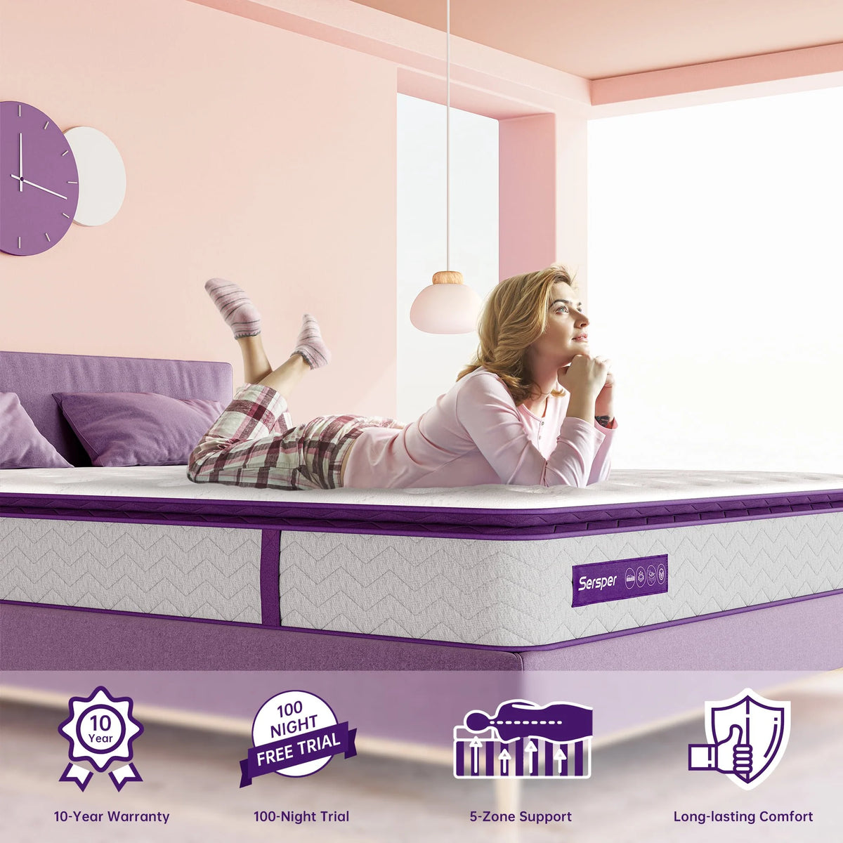 Full Mattress, Sersper 12 Inch Hybrid Full Size Mattress in a Box, with 5-Zone Pocket Spring Pillow Top Cooling Gel Memory Foam Mattress