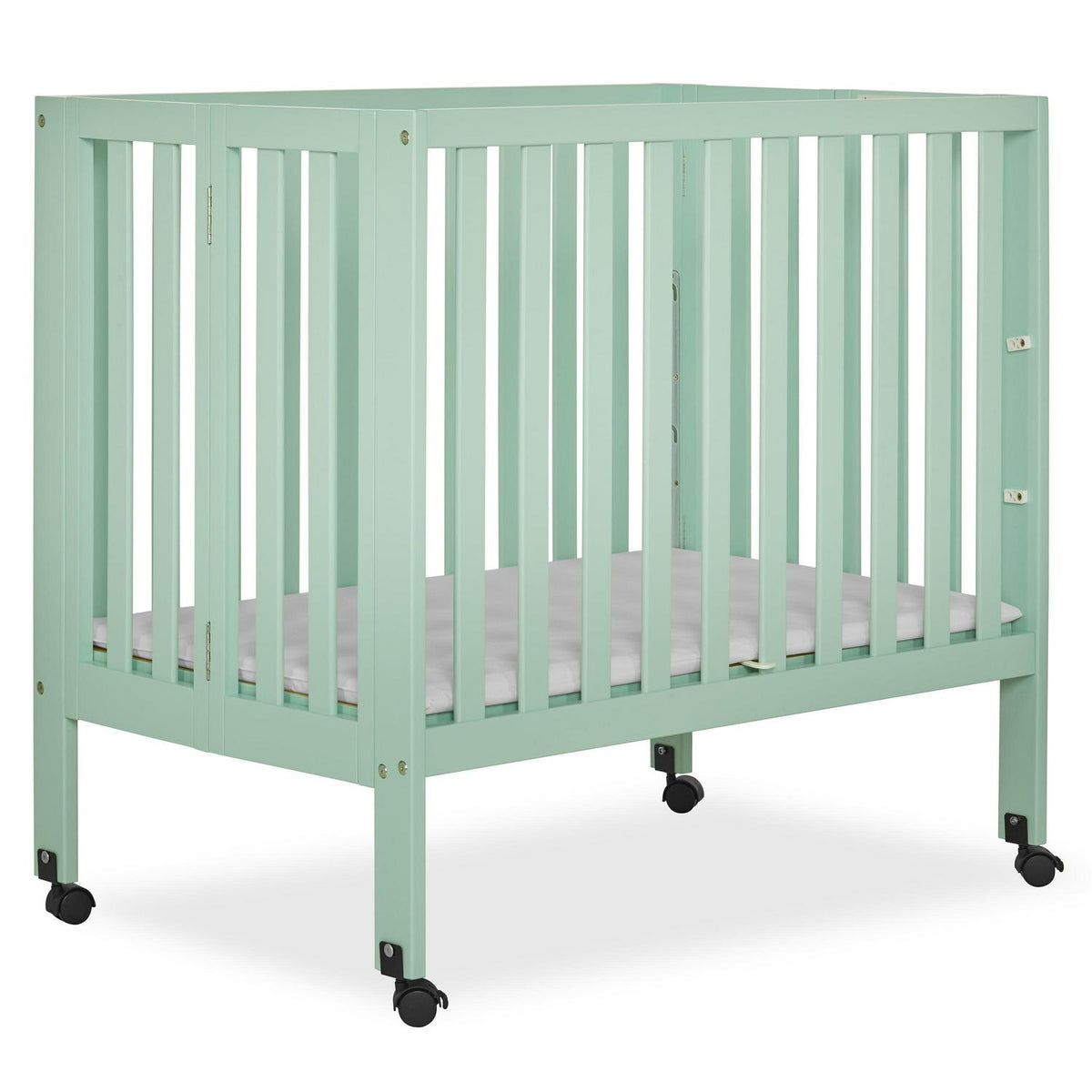 Dream On Me Jett Non-Full Size Folding Crib I Removable Wheels I Modern Nursey I Adjustable Mattress Support I Patent Folding System I Included 2.5 Mattress In Pebble Gray