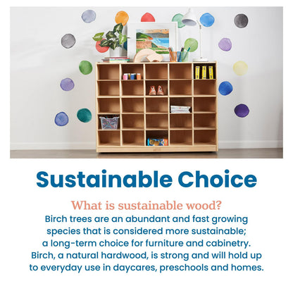 ECR4Kids 25 Cubby Mobile Tray Storage Cabinet. 5×5. Natural