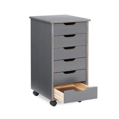 Riverbay Furniture Six Drawer Wood Rolling Storage Cart in Brown