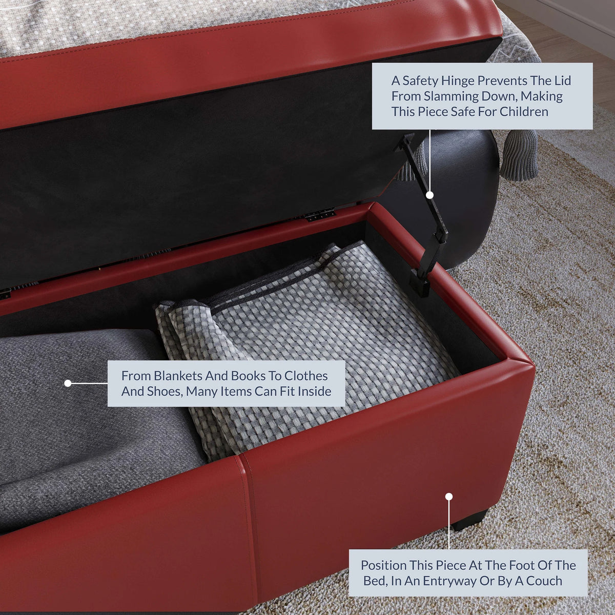BELLEZE Storage Ottoman Bench Footstool - Amherst (Beige)