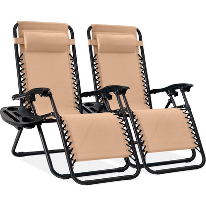 Best Choice Products Set of 2 Zero Gravity Lounge Chair Recliners for Patio, Pool w/ Cup Holder Tray - Gray
