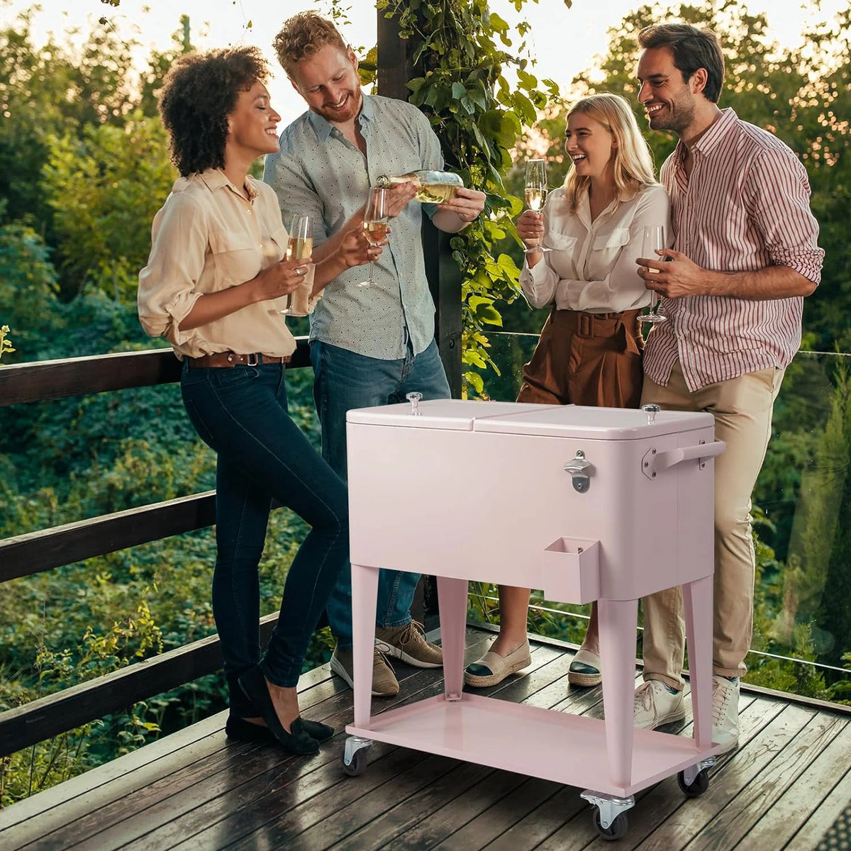 HEYWU 80 Quart Ice Chest Water Cooler with Bottle Opener, Milk White