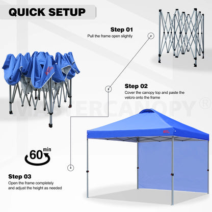 MASTERCANOPY 10' x 10' Easy Pop-up Canopy Tent Outdoor Shade Shelter with 1 Sidewall, White