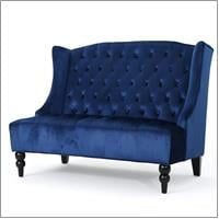 GDF Studio Leona Modern Glam Tufted Velvet Wingback Loveseat, Wine and Dark Brown