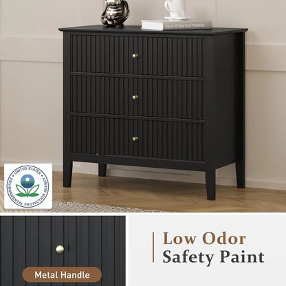 Heynemo Beige 6 Drawer Dresser, Fluted Modern Wood Chest