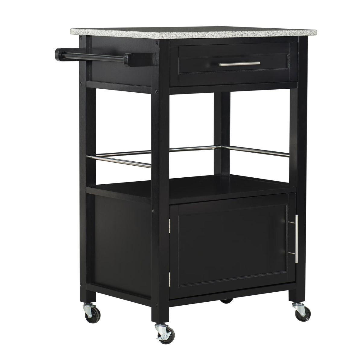 Linon Monett 2-Tier Mobile Serving Cart with Gray Granite Top, 27.75" Length, White
