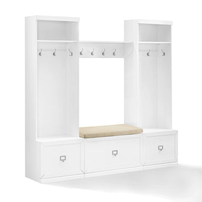 Crosley Furniture Harper 4Pc Entryway Set White - Bench, Shelf, & 2 Hall Trees
