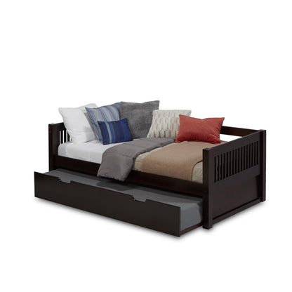 Camaflexi Wooden Daybed with Trundle, Mission Style with Removable Front and Rear Guard Rails, Twin, White