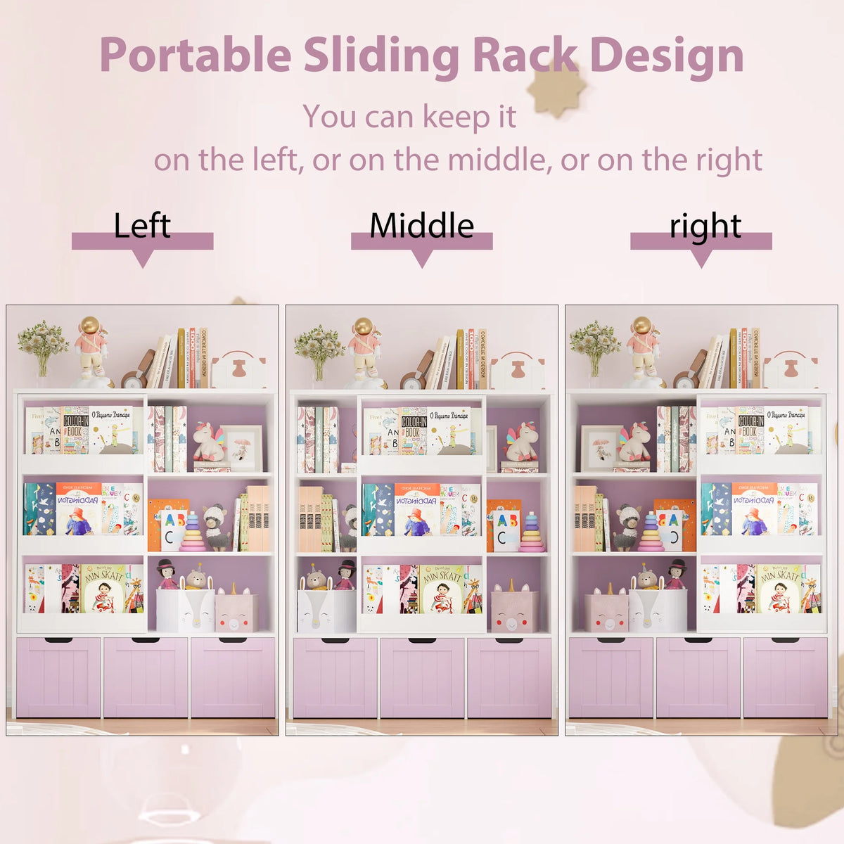 Homfa 6 Cube Toy Storage, Cube Organizer with Sliding Rack, 3 Drawer Kids Bookcase and Bookshelf, White