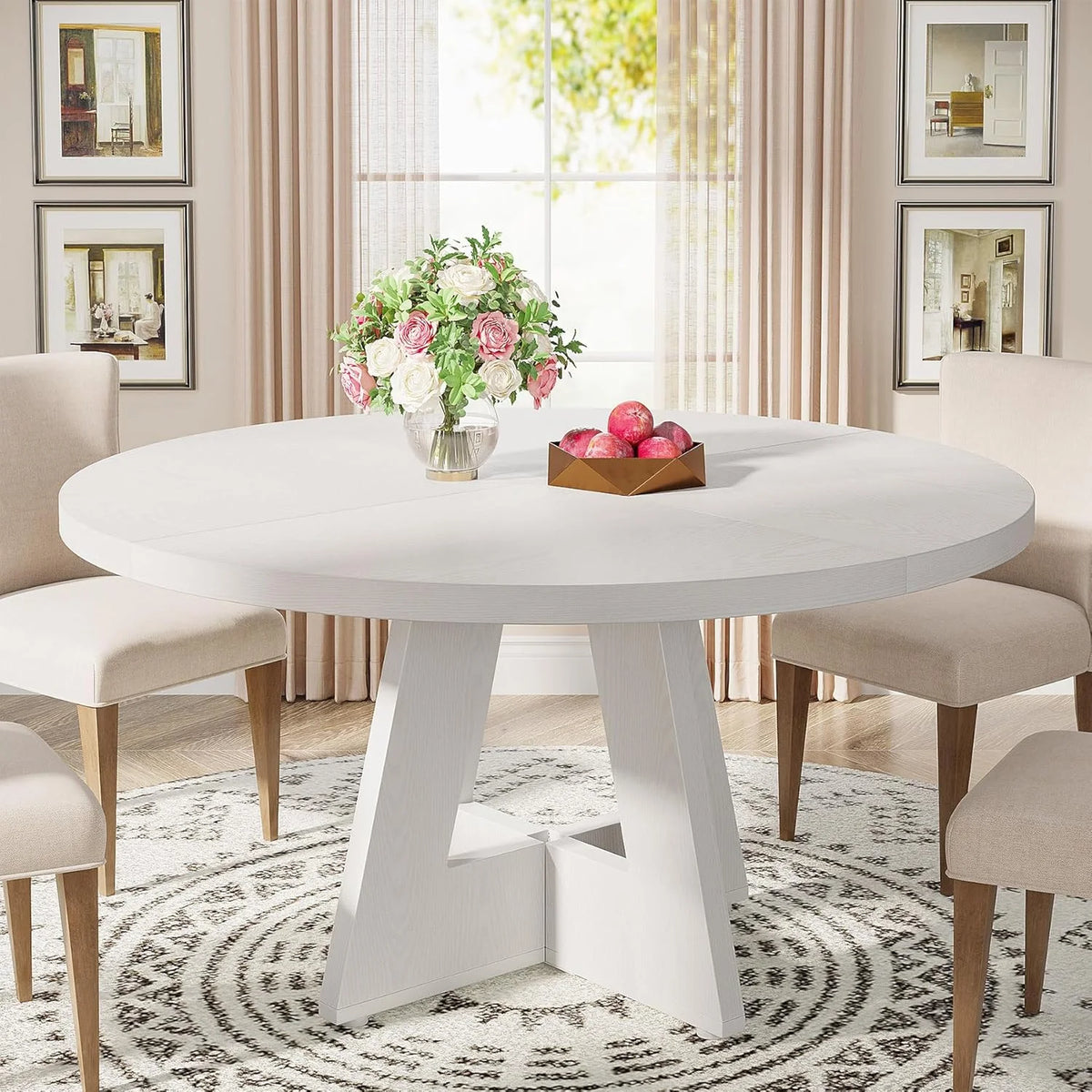 Tribesigns Round Dining Table for 4, Grey Kitchen Table 47 Inch Farmhouse Wood Kitchen Dinning Table for Kitchen Living Room
