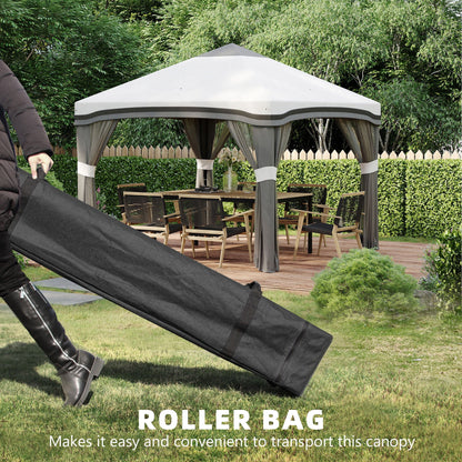 Outsunny 10' x 10' Pop Up Canopy with Nettings, Foldable Party Tent with Wheeled Carry Bag and 4 Sand Bags, Beige