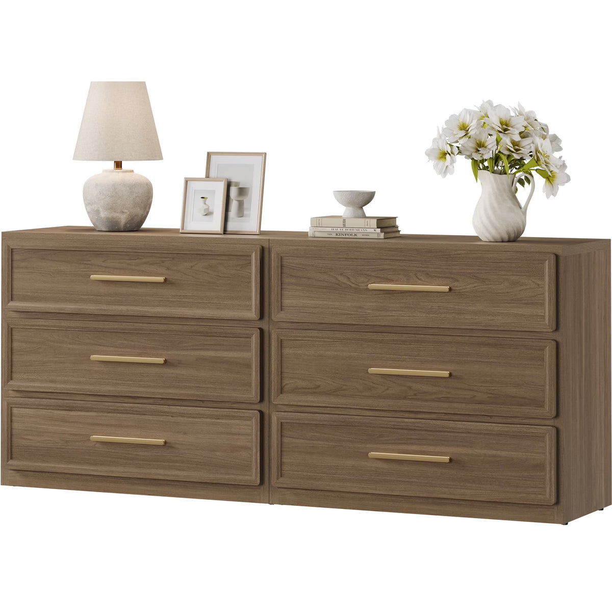 SICOTAS 31.3" W 3-Drawer Nightstand Set of 2 with Oversized Large Storage , Modern Night Stands Bedside Table with Adjustable Feet & Gold Handles for Bedroom Living Room Entryway, Light Oak