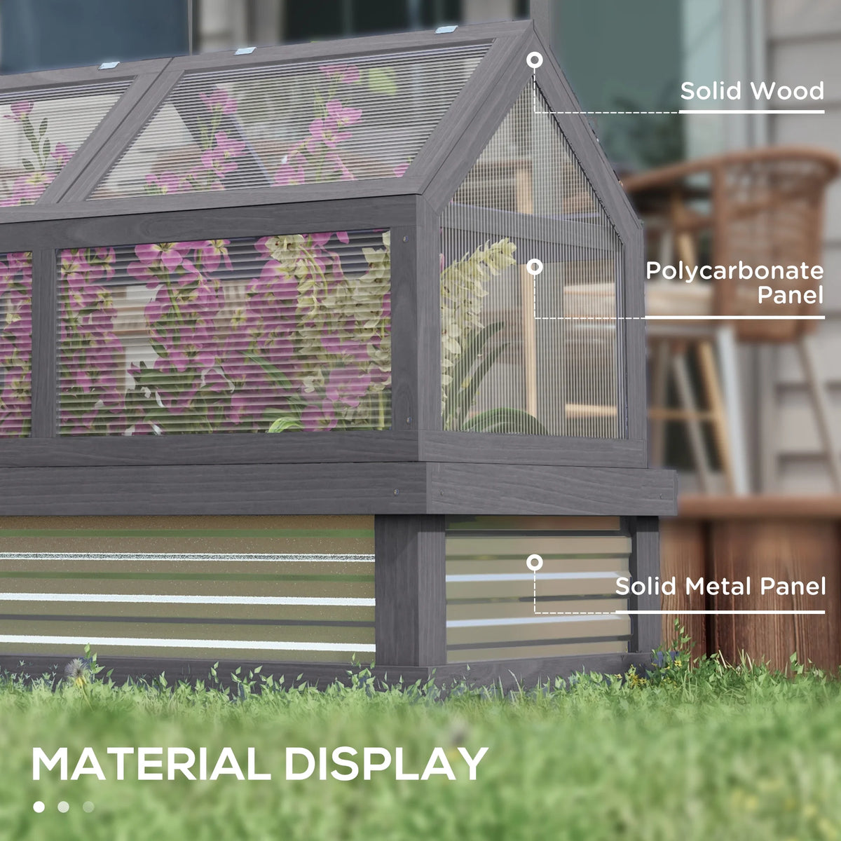 Outsunny Raised Garden Bed with Polycarbonate Greenhouse, Wooden Garden Cold Frame Greenhouse, Flower Planter Protection, 48" x 24" x 32", Natural