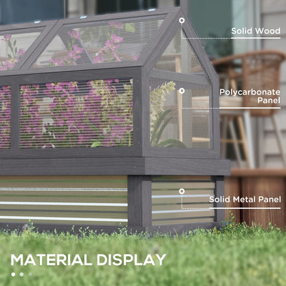 Outsunny Raised Garden Bed with Polycarbonate Greenhouse, Wooden Garden Cold Frame Greenhouse, Flower Planter Protection, 48" x 24" x 32", Natural