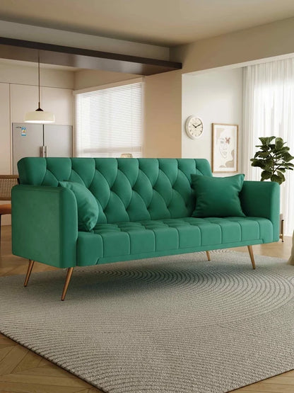 FFH Modern Corduroy Futon Sofa Bed with Adjustable Backrest,Convertible Loveseat Sleeper,Soft Couch with Drop-Down Table and Cup Holder for Living room,Pink