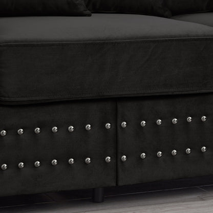 Modern Velvet Sofa Set 2+3 Seater Sofa Loveseat Couch with Silver Nail Trim, Square Armrests and Hidden Storage, Luxury Living Room Couch with Pocket Spring Cushions