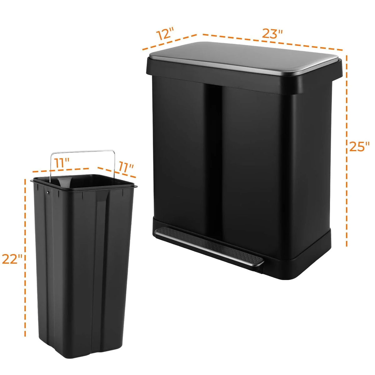 Arlopu 16 Gallon / 60L Dual Trash Can, Stainless Steel Kitchen Garbage Can with Soft-Close Lid, Home Office Classified Recycle Bin