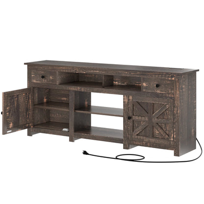 Uforic Farmhouse TV Stand for 75/80 Inch TV, Rustic Entertainment Center with Power Outlet, Storage Drawers, TV Console for Living Room, Oak