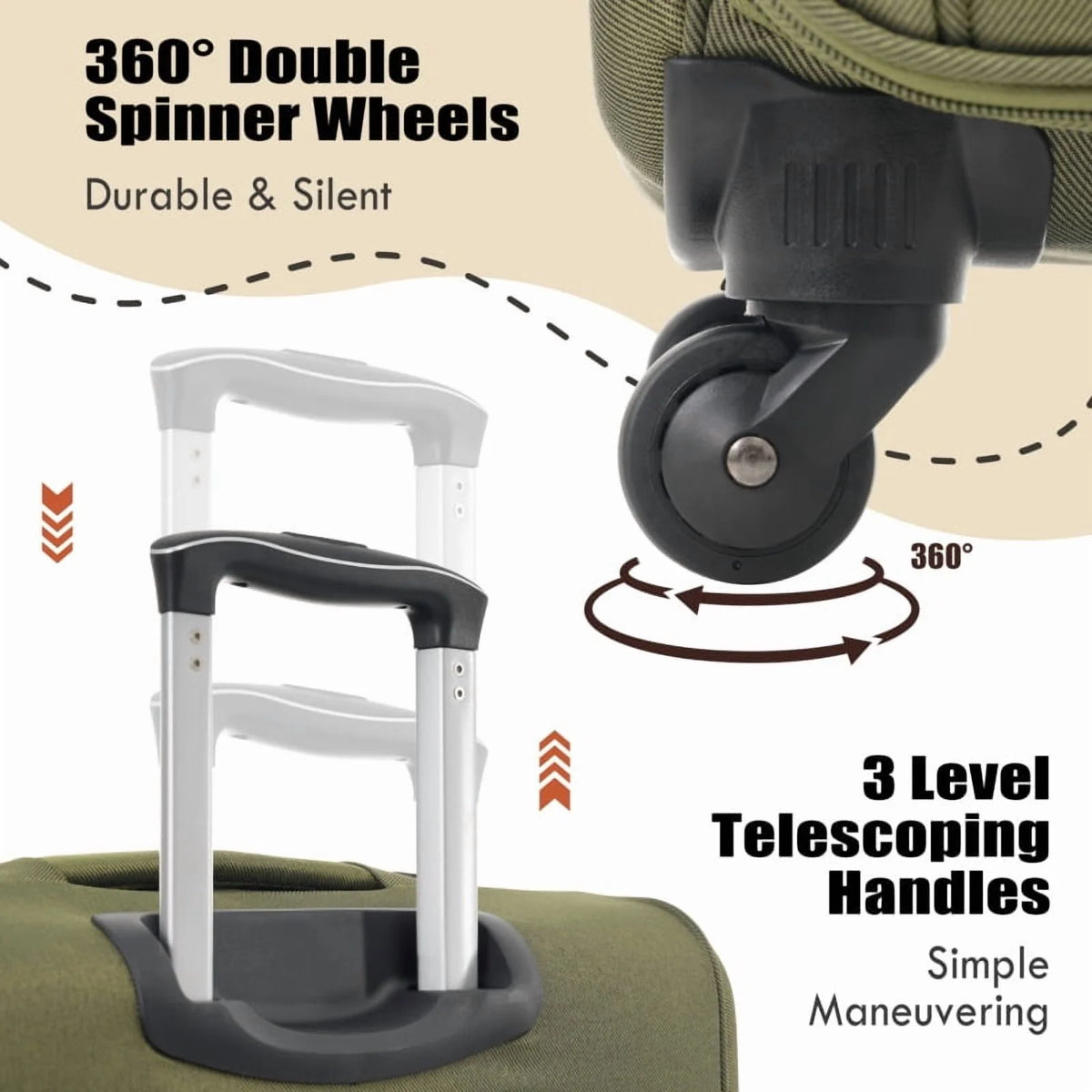 Softside Luggage Expandable 3 Piece Set Suitcase Upright Spinner Softshell Lightweight Luggage Travel Set