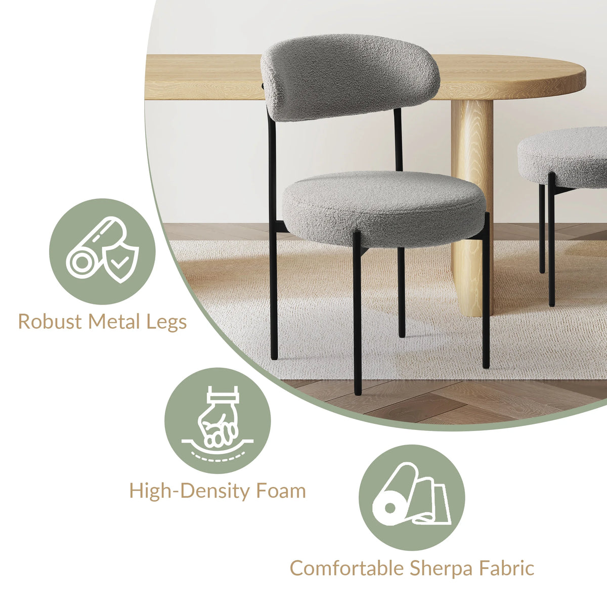 WestinTrends Alexandria Mid-Century Modern Upholstered Sherpa Round Dining Chairs (Set of 4), Sunset Gold